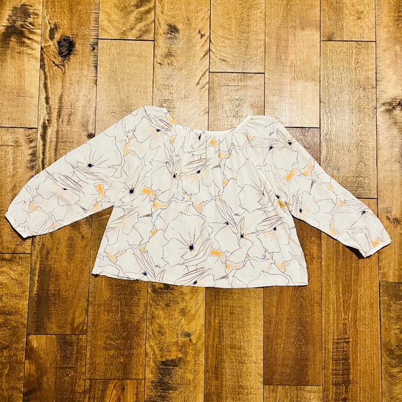 Club Monaco Silk Blouse with Balloon Sleeves & Floral Design, P/S - Picture 3 of 7